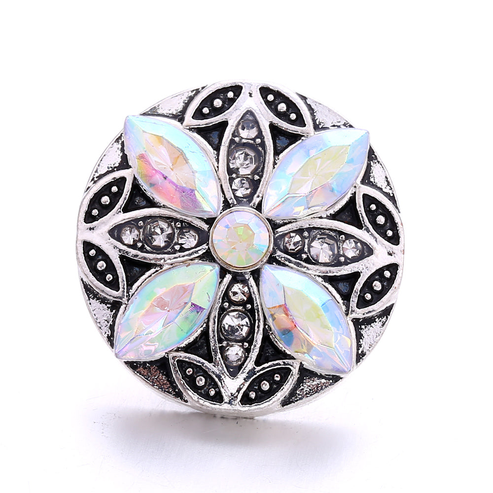 18mm Interchangeable Snap Button Charm Iridescent Rhinestone Zinc Alloy Charms