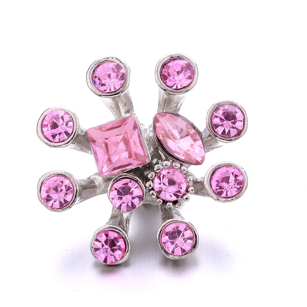 18mm Pink Rhinestone Snap Charms Collection | Floral Crystal Interchangeable Charms