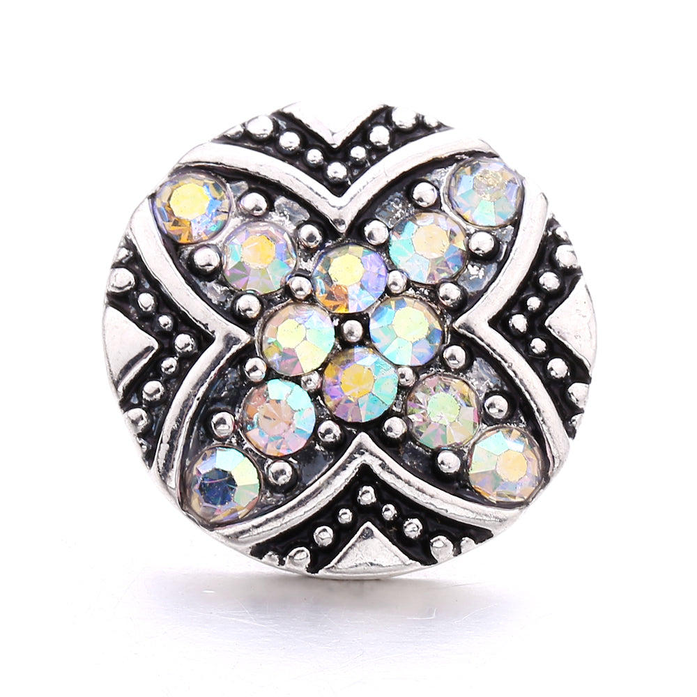 18mm Interchangeable Snap Button Charm Iridescent Rhinestone Zinc Alloy Charms