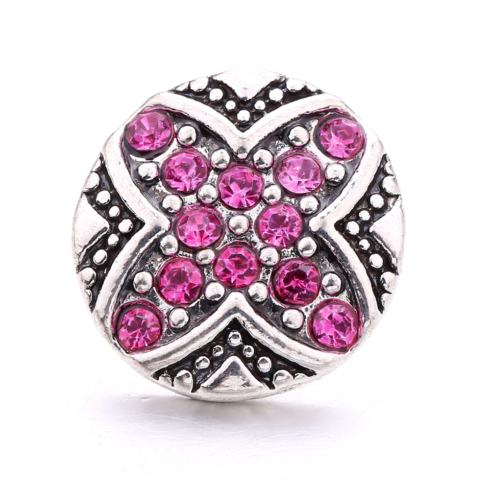 18mm Pink Rhinestone Charm | Vintage Crystal Snap Jewelry Collection