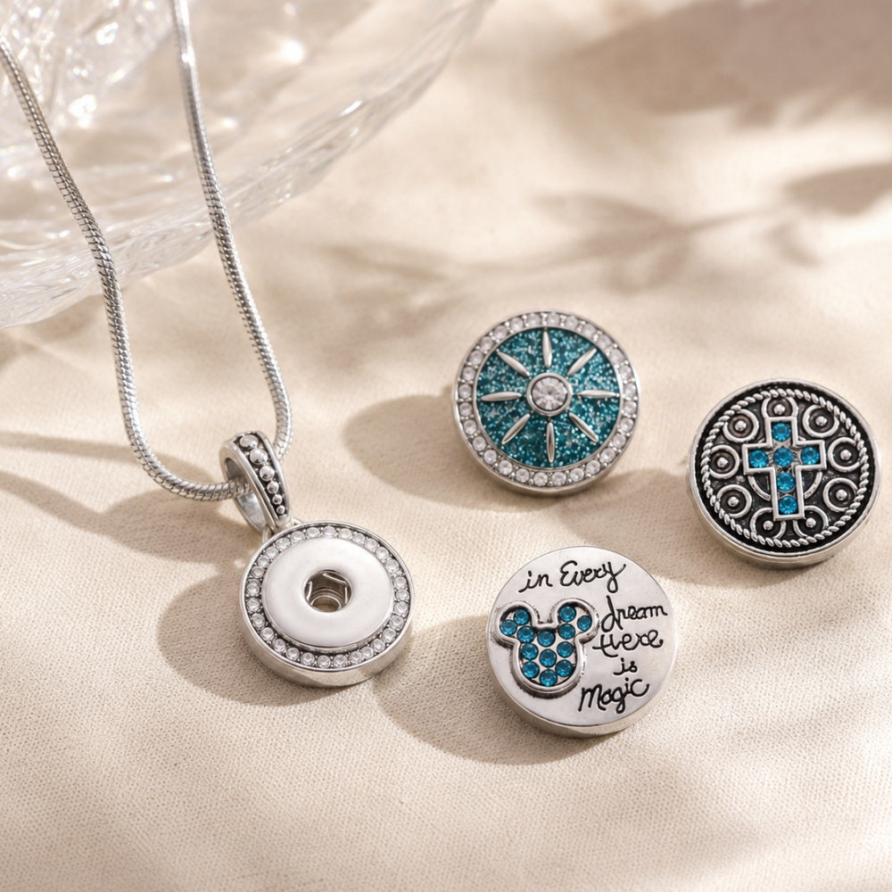 18mm Ocean Blue Snap Button Charm | Interchangeable Rhinestone Charm