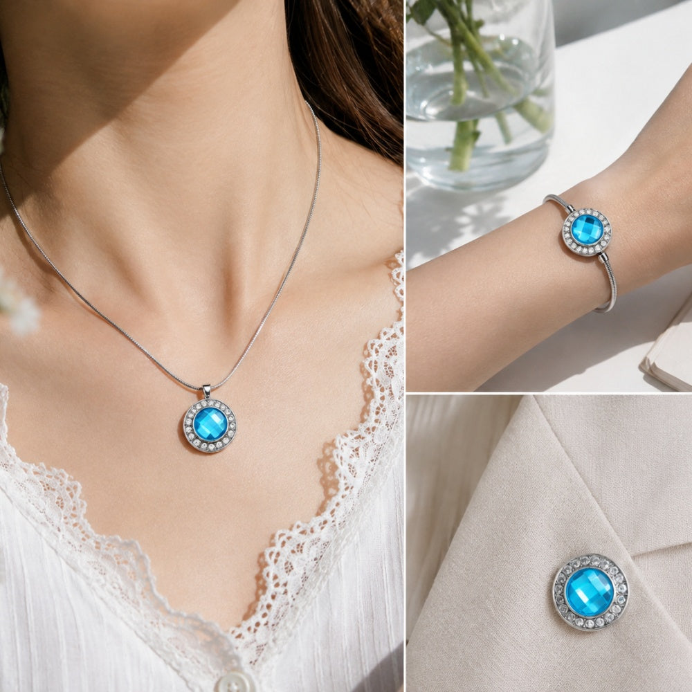 18mm Blue Rhinestone Interchangeable Snap Charm | Snap Jewelry