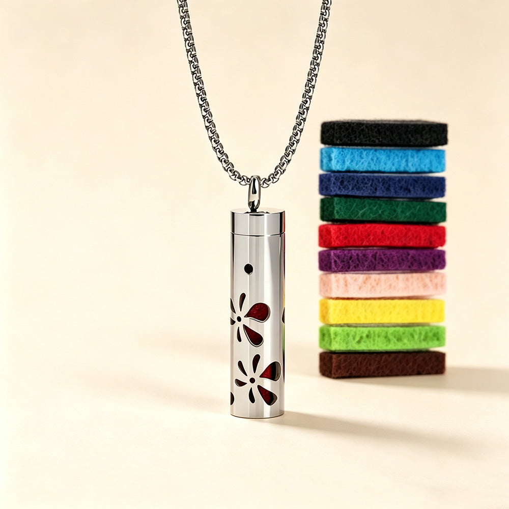 Perfume Diffuser Necklace | 316L Stainless Steel Aromatherapy Pendant with Refillable Scent Pad