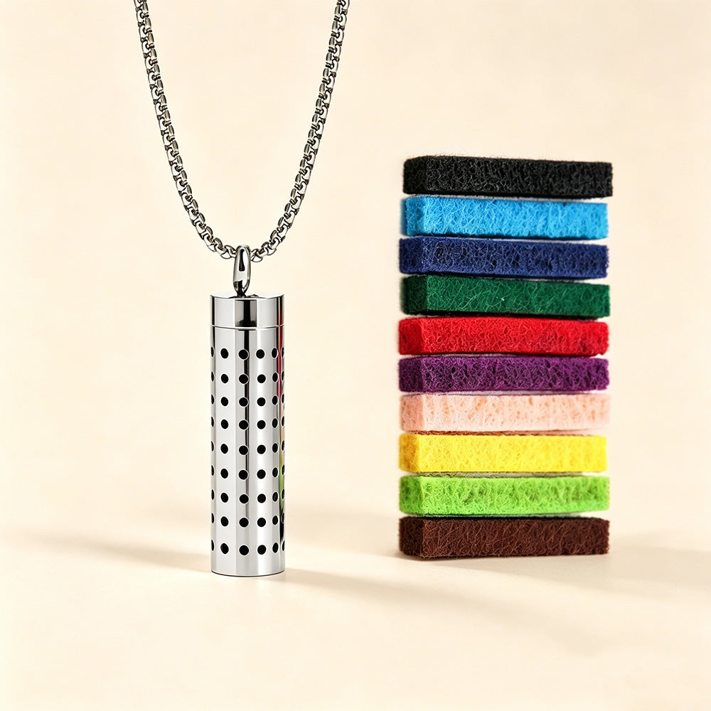Perfume Diffuser Necklace | 316L Stainless Steel Aromatherapy Pendant with Refillable Scent Pad
