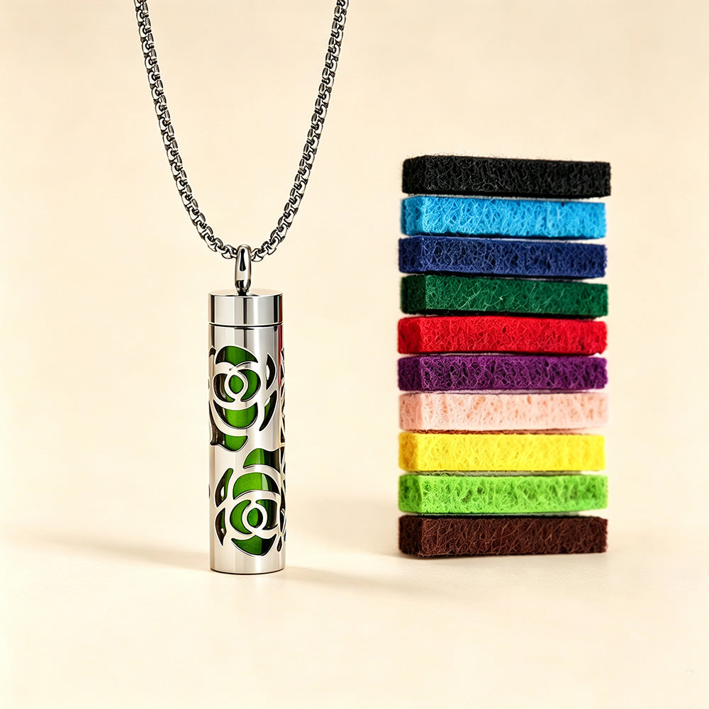 Perfume Diffuser Necklace | 316L Stainless Steel Aromatherapy Pendant with Refillable Scent Pad