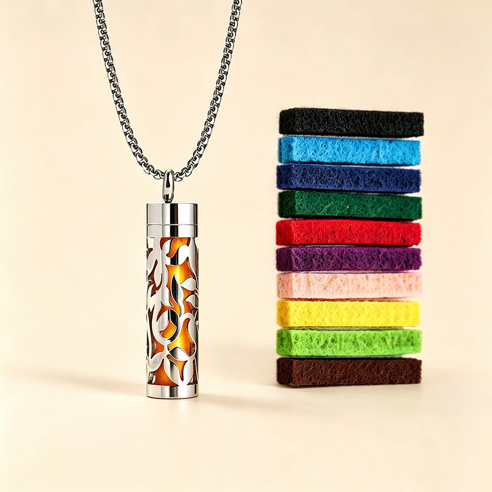 Perfume Diffuser Necklace | 316L Stainless Steel Aromatherapy Pendant with Refillable Scent Pad