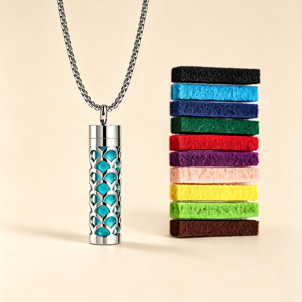 Perfume Diffuser Necklace | 316L Stainless Steel Aromatherapy Pendant with Refillable Scent Pad