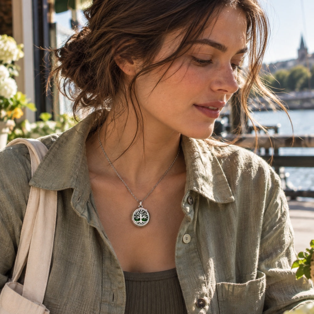 Tree of Life Essential Oil Diffuser Necklace | Replaceable Scent Pad