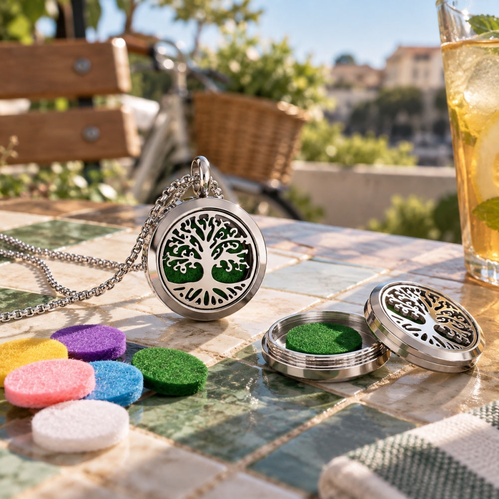 Tree of Life Essential Oil Diffuser Necklace | Replaceable Scent Pad