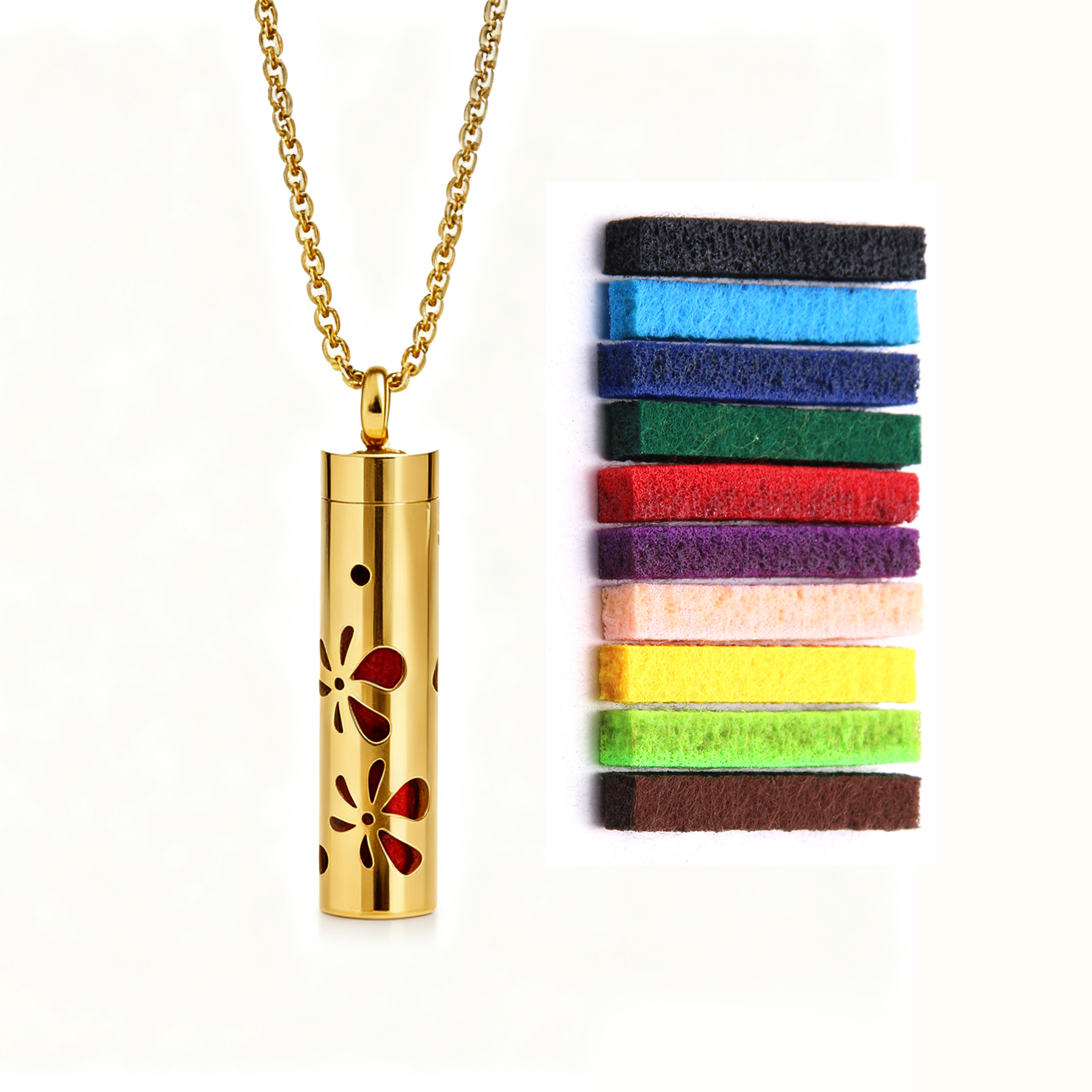 Gold Aromatherapy Necklace | Refillable Perfume Diffuser Pendant in 316L Stainless Steel