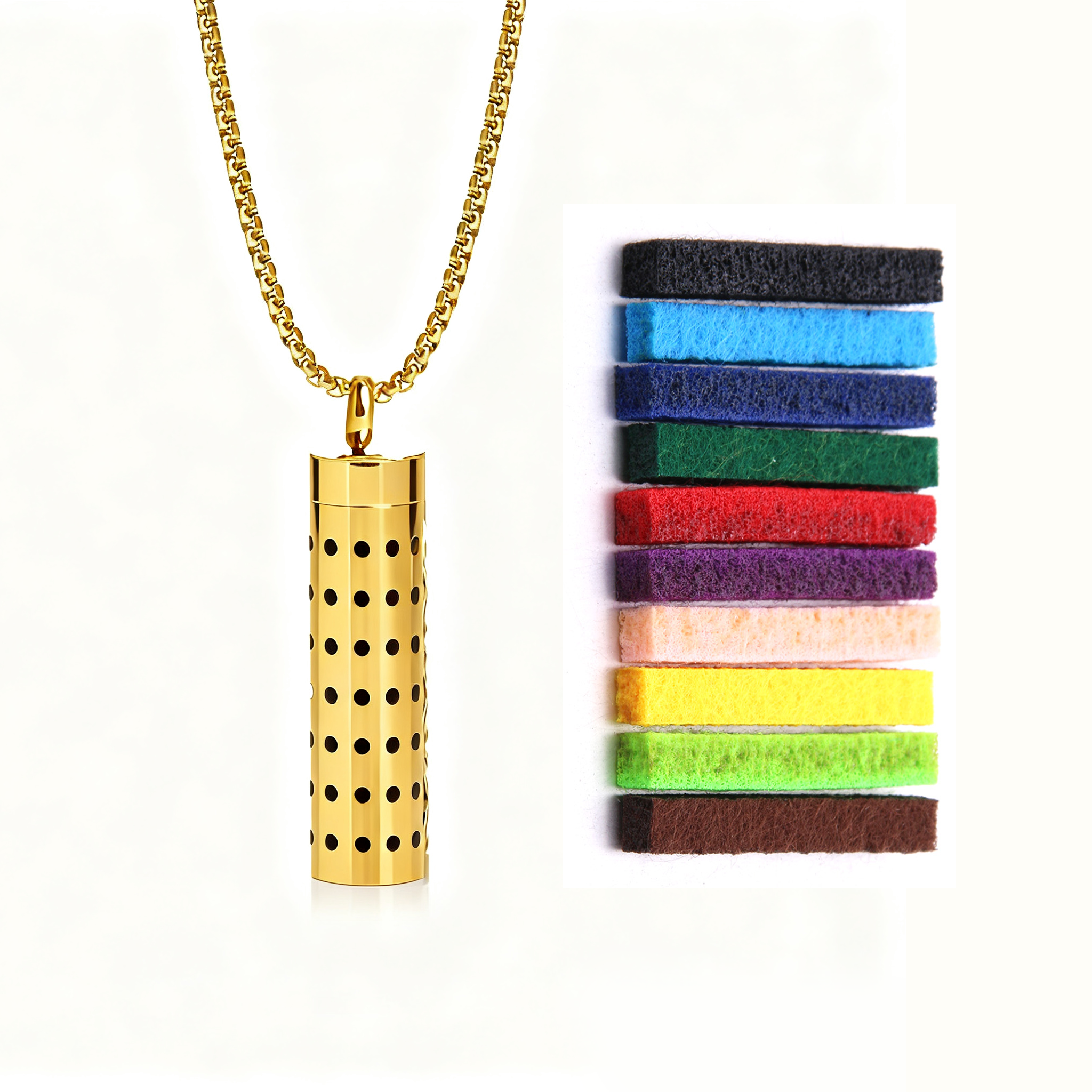 Gold Aromatherapy Necklace | Refillable Perfume Diffuser Pendant in 316L Stainless Steel