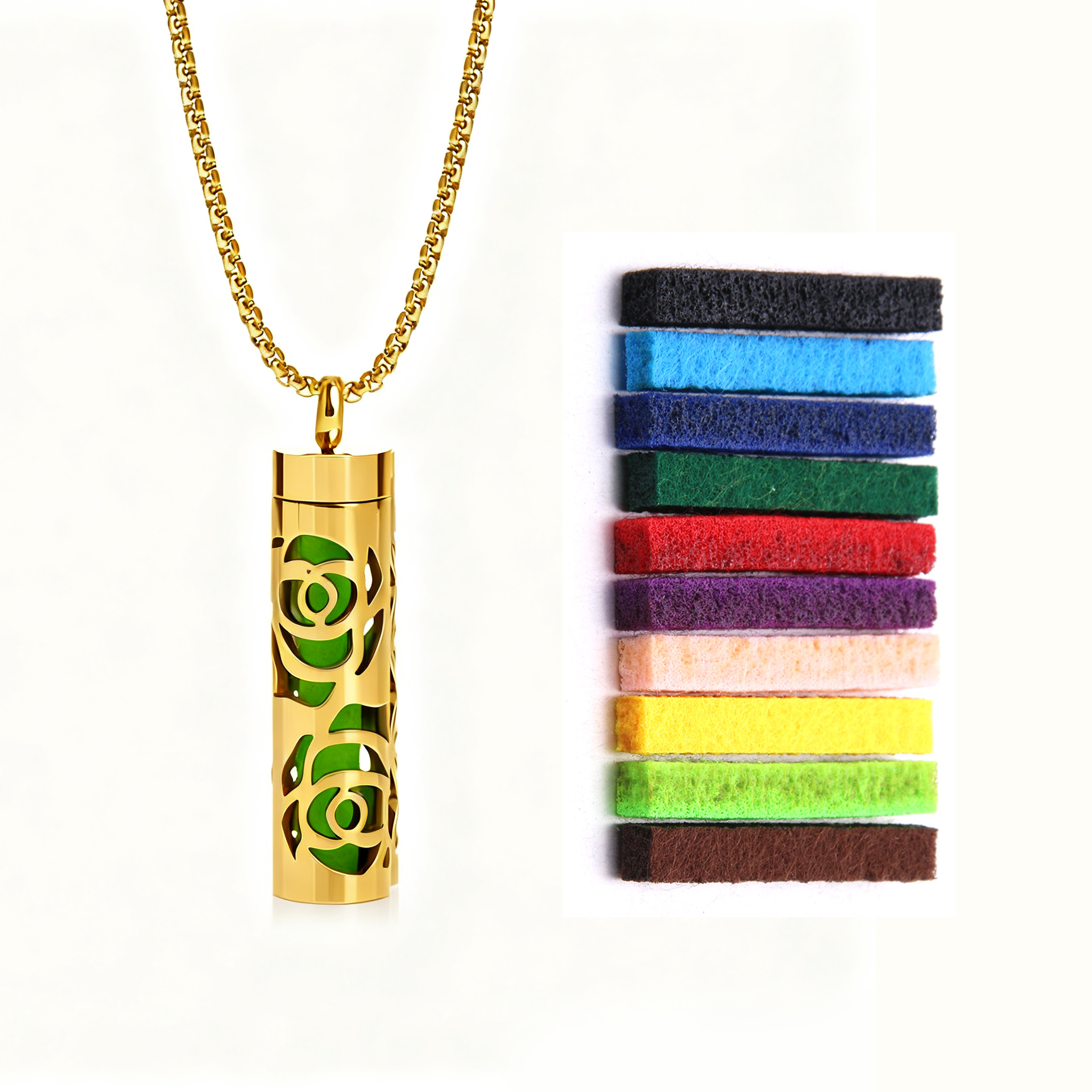 Gold Aromatherapy Necklace | Refillable Perfume Diffuser Pendant in 316L Stainless Steel