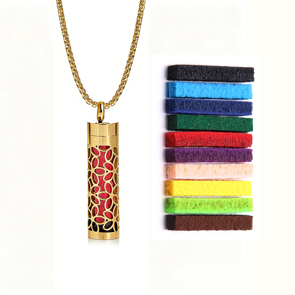 Gold Aromatherapy Necklace | Refillable Perfume Diffuser Pendant in 316L Stainless Steel