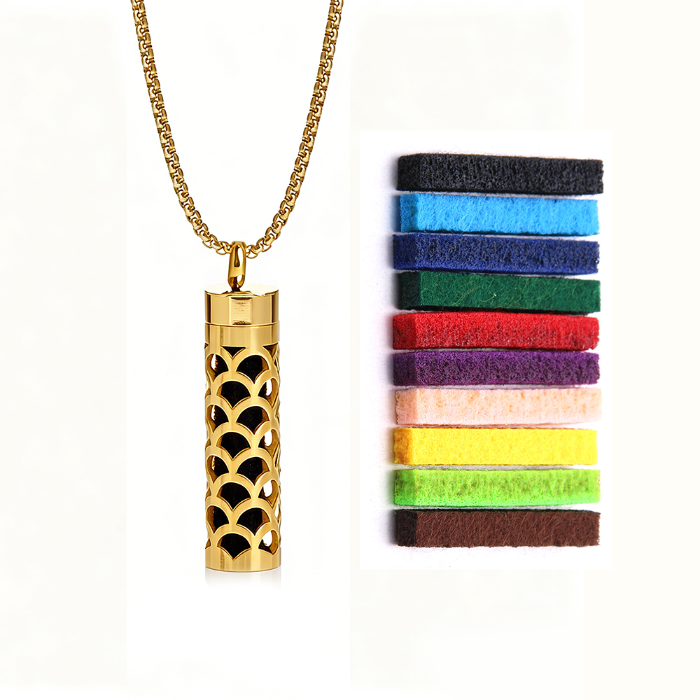 Gold Aromatherapy Necklace | Refillable Perfume Diffuser Pendant in 316L Stainless Steel