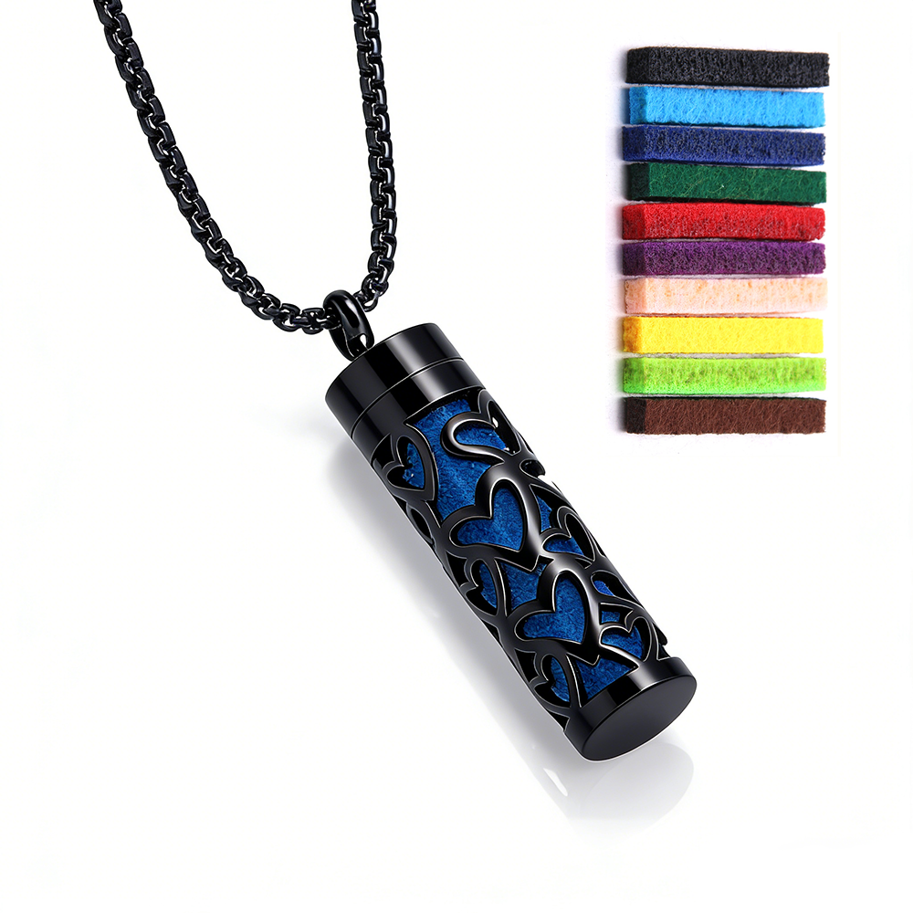 Black Aromatherapy Necklace | Refillable Perfume Diffuser Pendant in 316L Stainless Steel