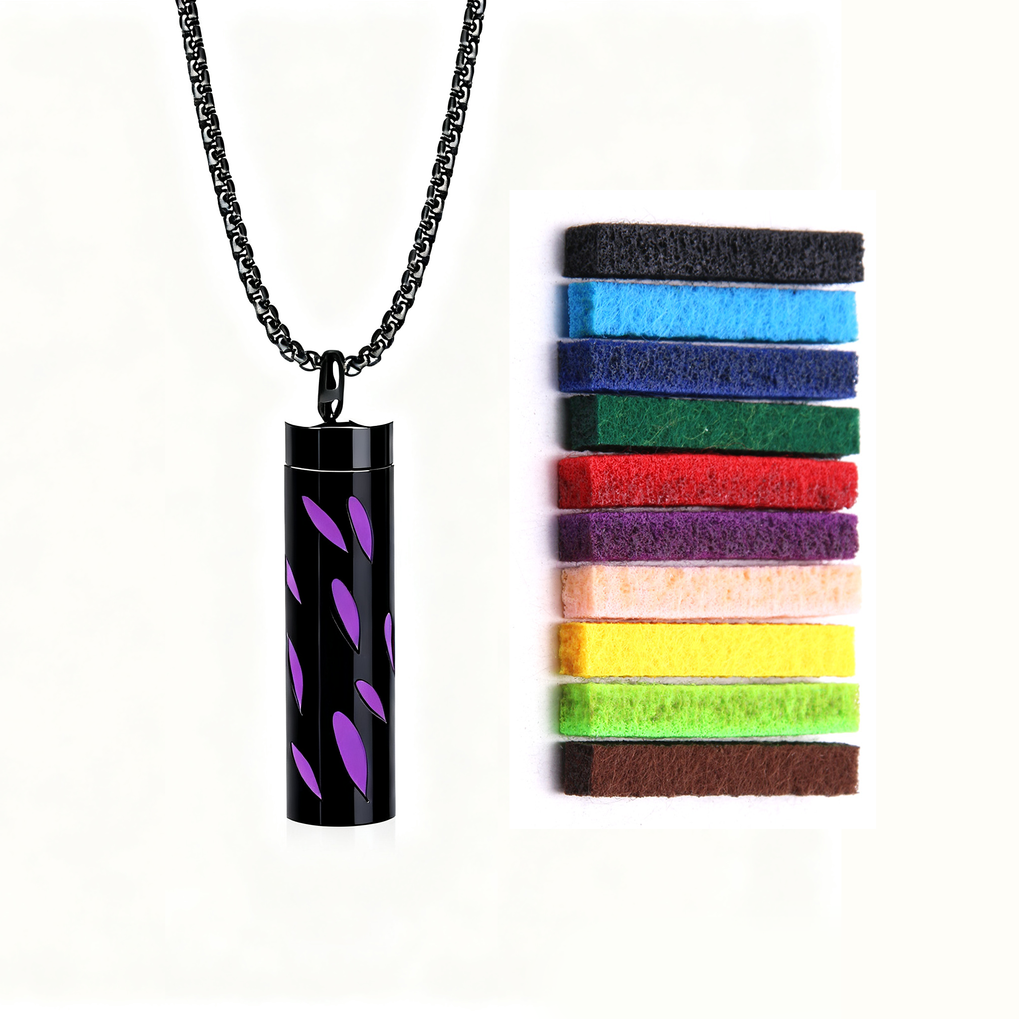Black Aromatherapy Necklace | Refillable Perfume Diffuser Pendant in 316L Stainless Steel
