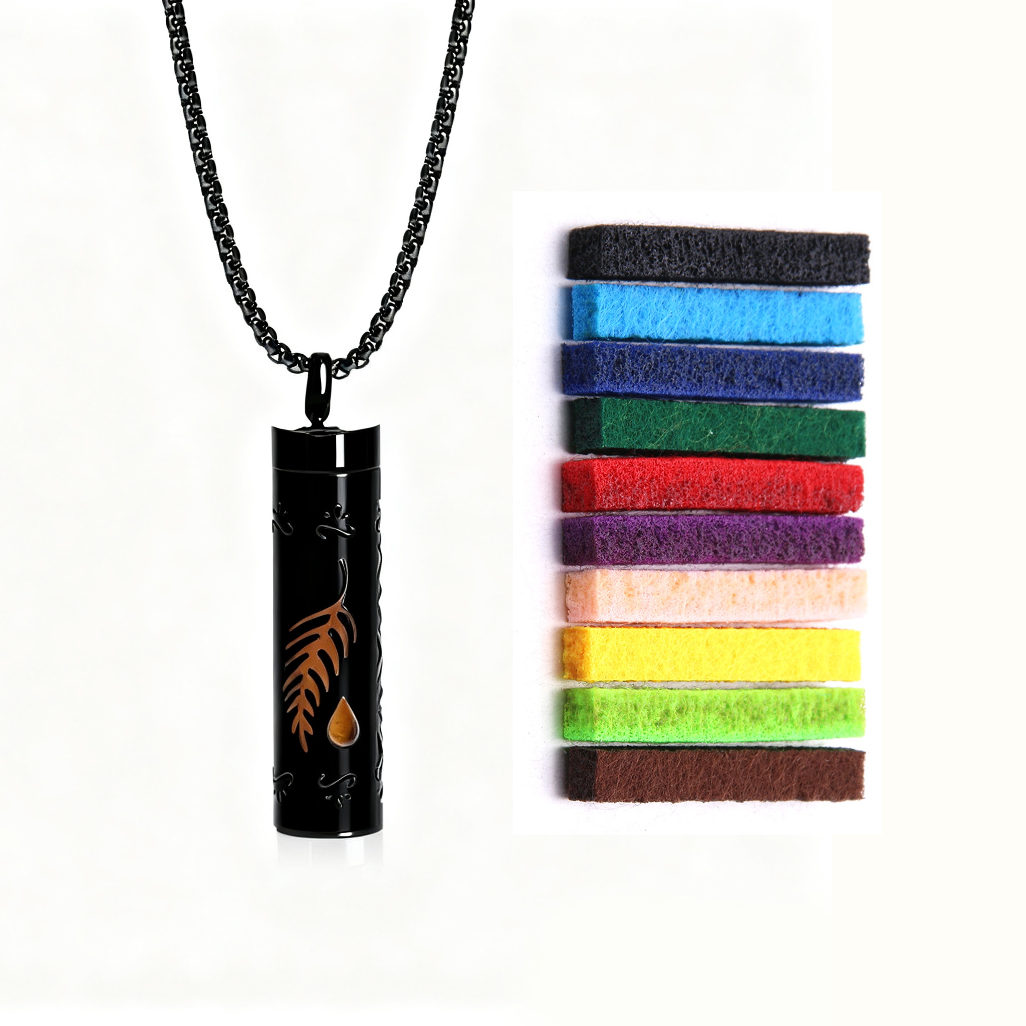 Black Aromatherapy Necklace | Refillable Perfume Diffuser Pendant in 316L Stainless Steel