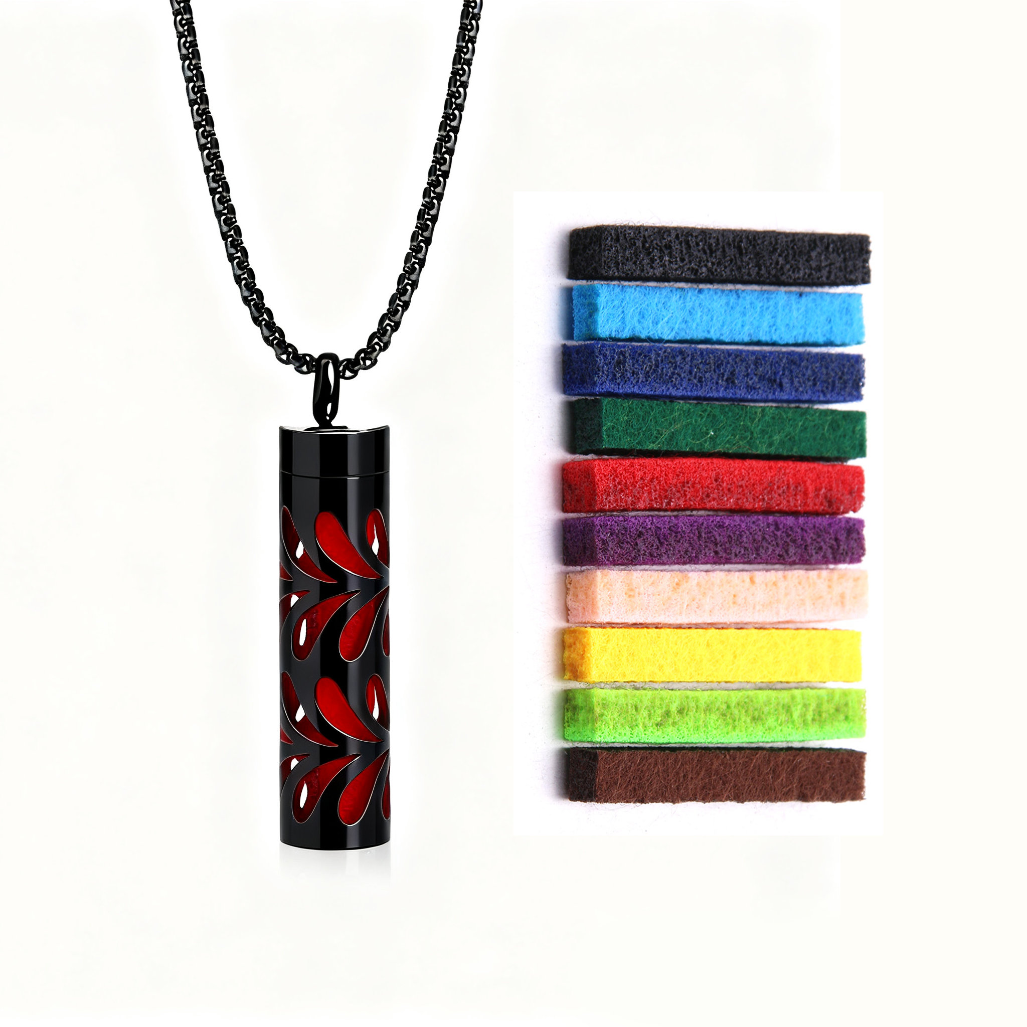 Black Aromatherapy Necklace | Refillable Perfume Diffuser Pendant in 316L Stainless Steel