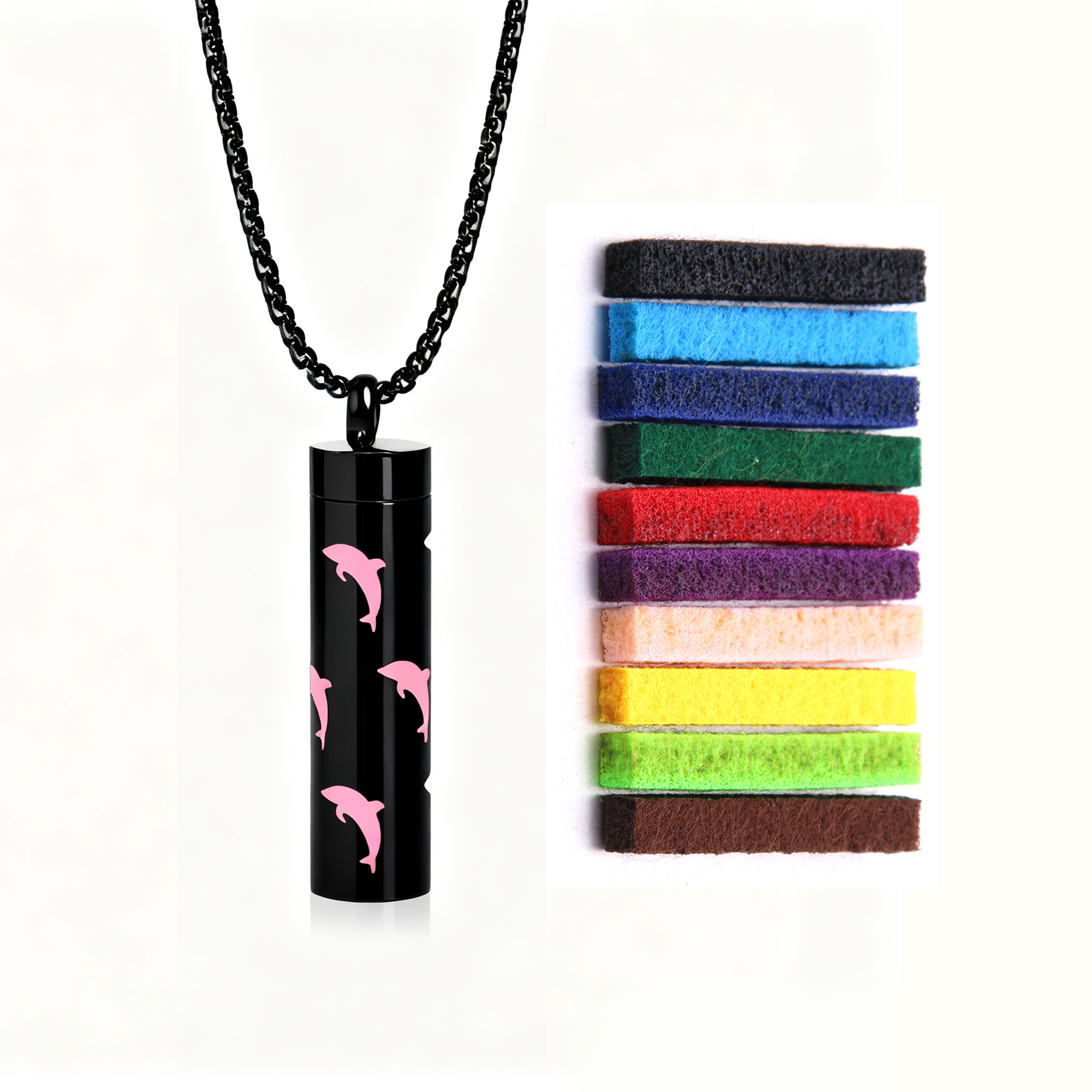 Black Aromatherapy Necklace | Refillable Perfume Diffuser Pendant in 316L Stainless Steel