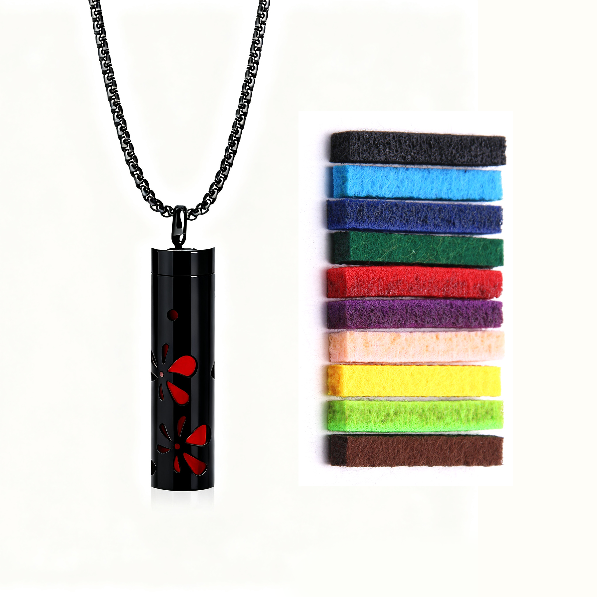Black Aromatherapy Necklace | Refillable Perfume Diffuser Pendant in 316L Stainless Steel