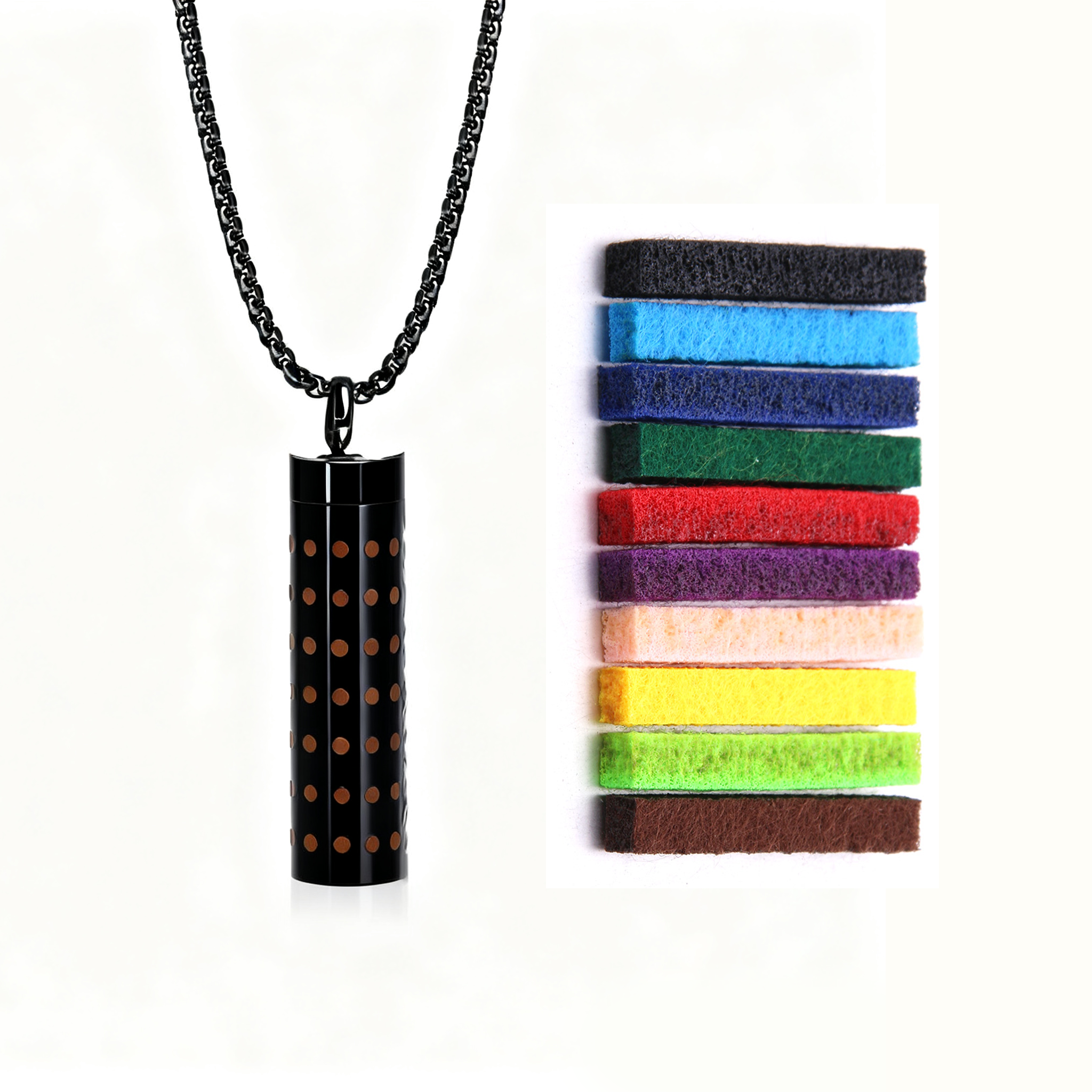 Black Aromatherapy Necklace | Refillable Perfume Diffuser Pendant in 316L Stainless Steel