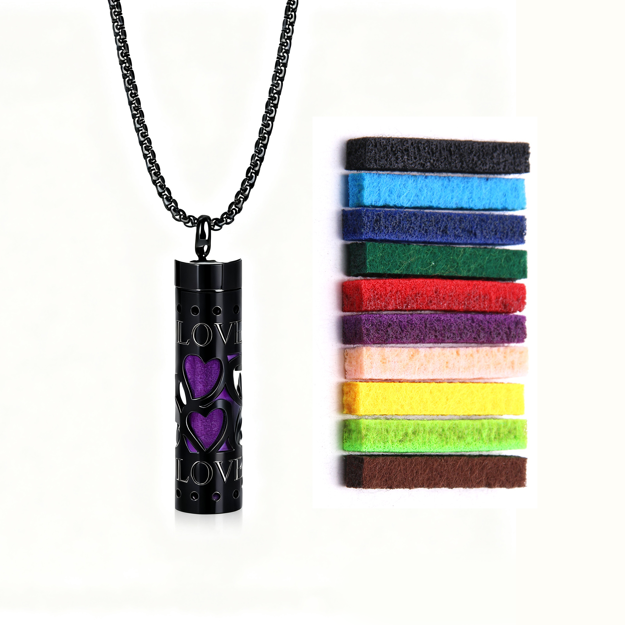 Black Aromatherapy Necklace | Refillable Perfume Diffuser Pendant in 316L Stainless Steel