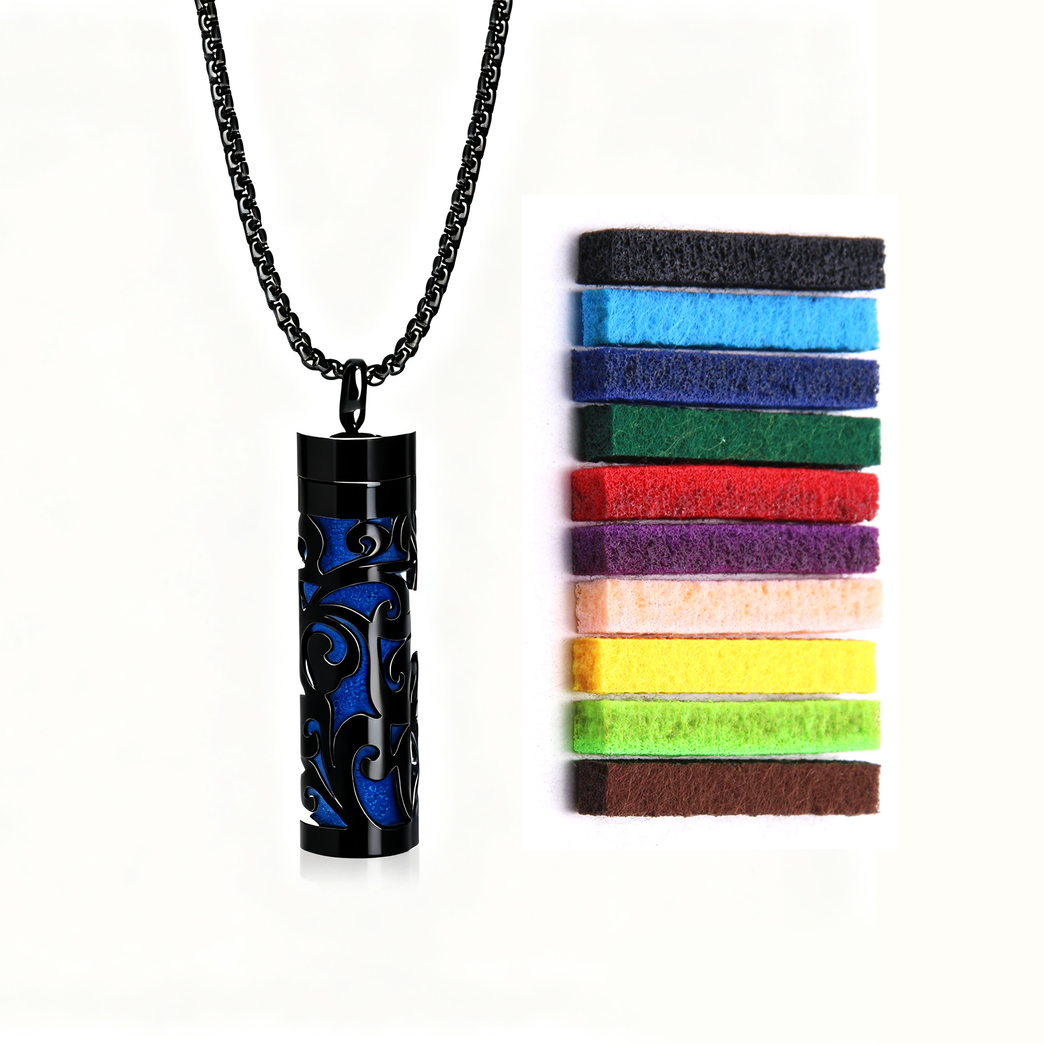 Black Aromatherapy Necklace | Refillable Perfume Diffuser Pendant in 316L Stainless Steel