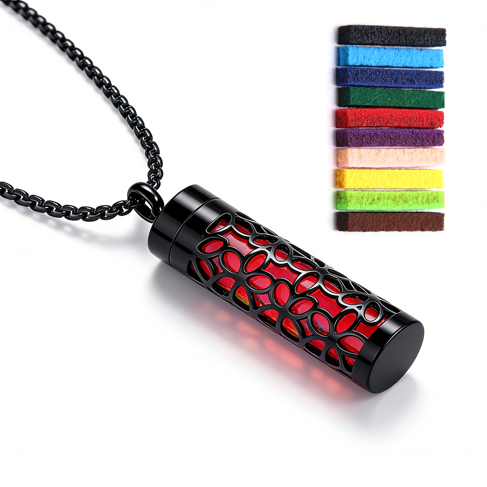 Black Aromatherapy Necklace | Refillable Perfume Diffuser Pendant in 316L Stainless Steel