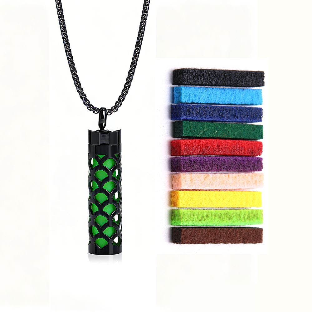 Black Aromatherapy Necklace | Refillable Perfume Diffuser Pendant in 316L Stainless Steel