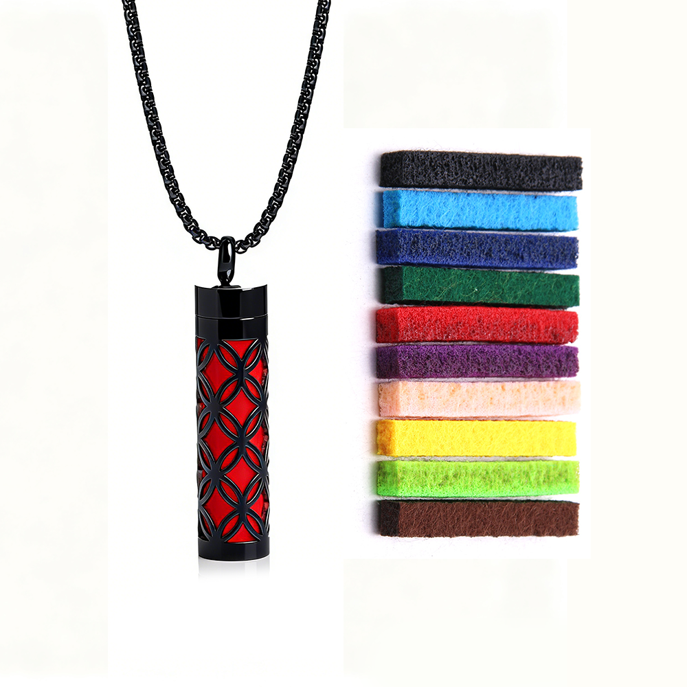 Black Aromatherapy Necklace | Refillable Perfume Diffuser Pendant in 316L Stainless Steel