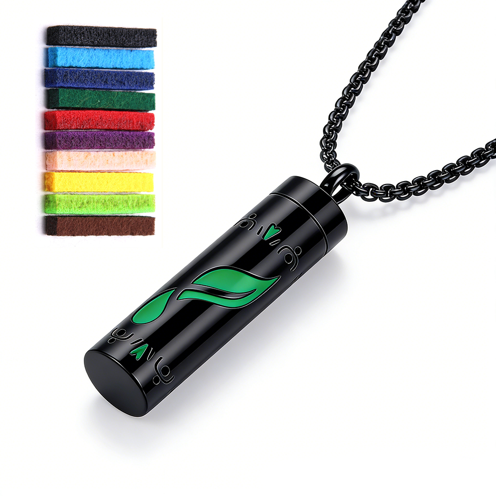 Black Aromatherapy Necklace | Refillable Perfume Diffuser Pendant in 316L Stainless Steel