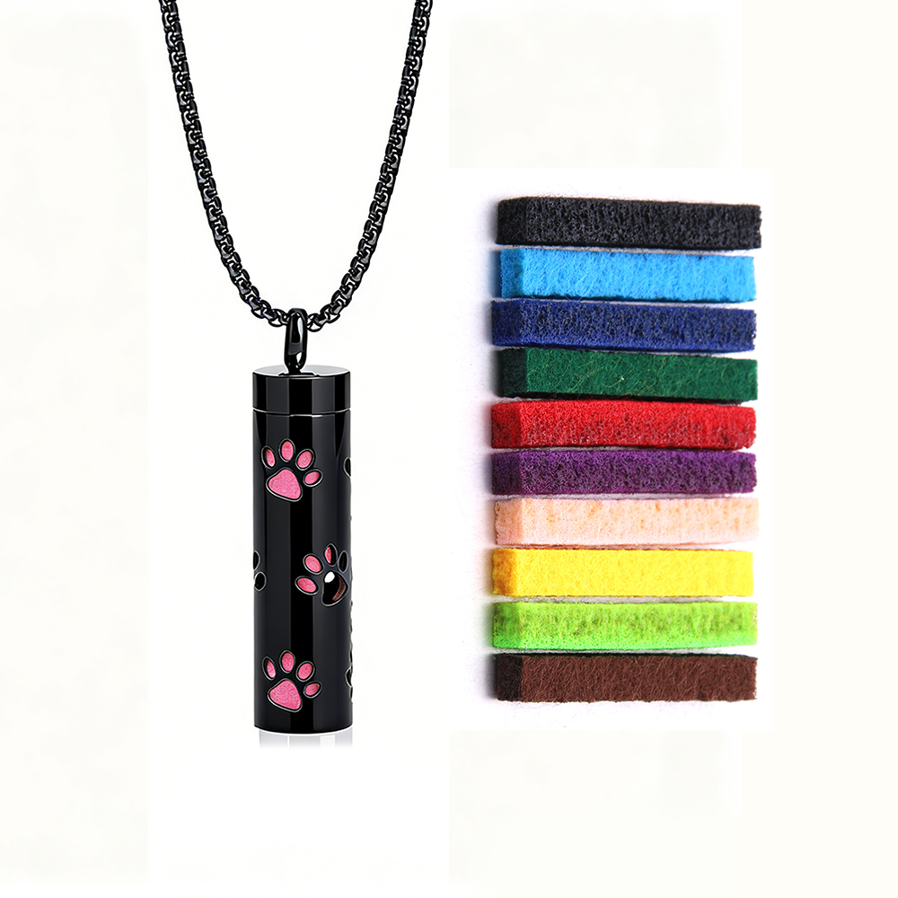 Black Aromatherapy Necklace | Refillable Perfume Diffuser Pendant in 316L Stainless Steel