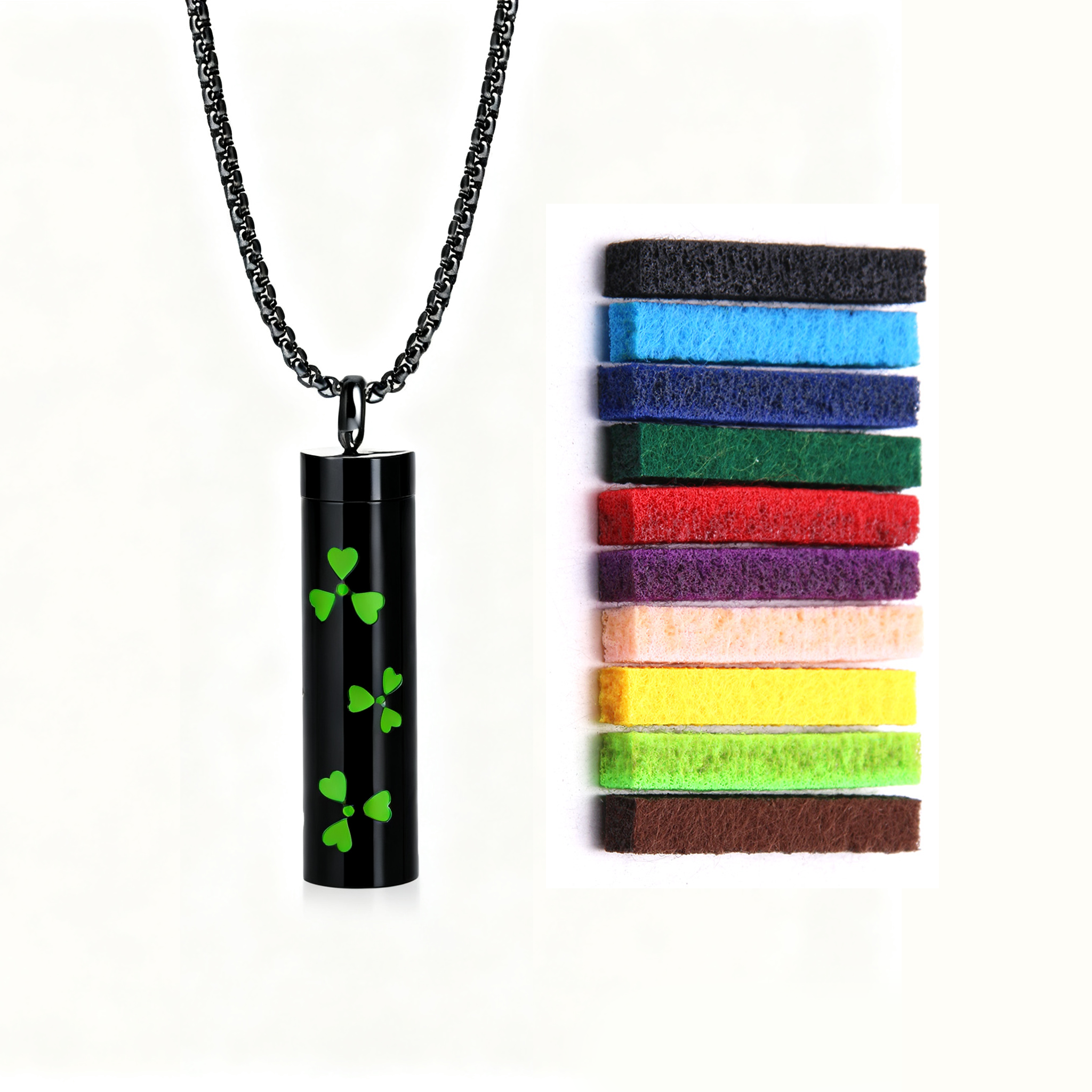 Black Aromatherapy Necklace | Refillable Perfume Diffuser Pendant in 316L Stainless Steel