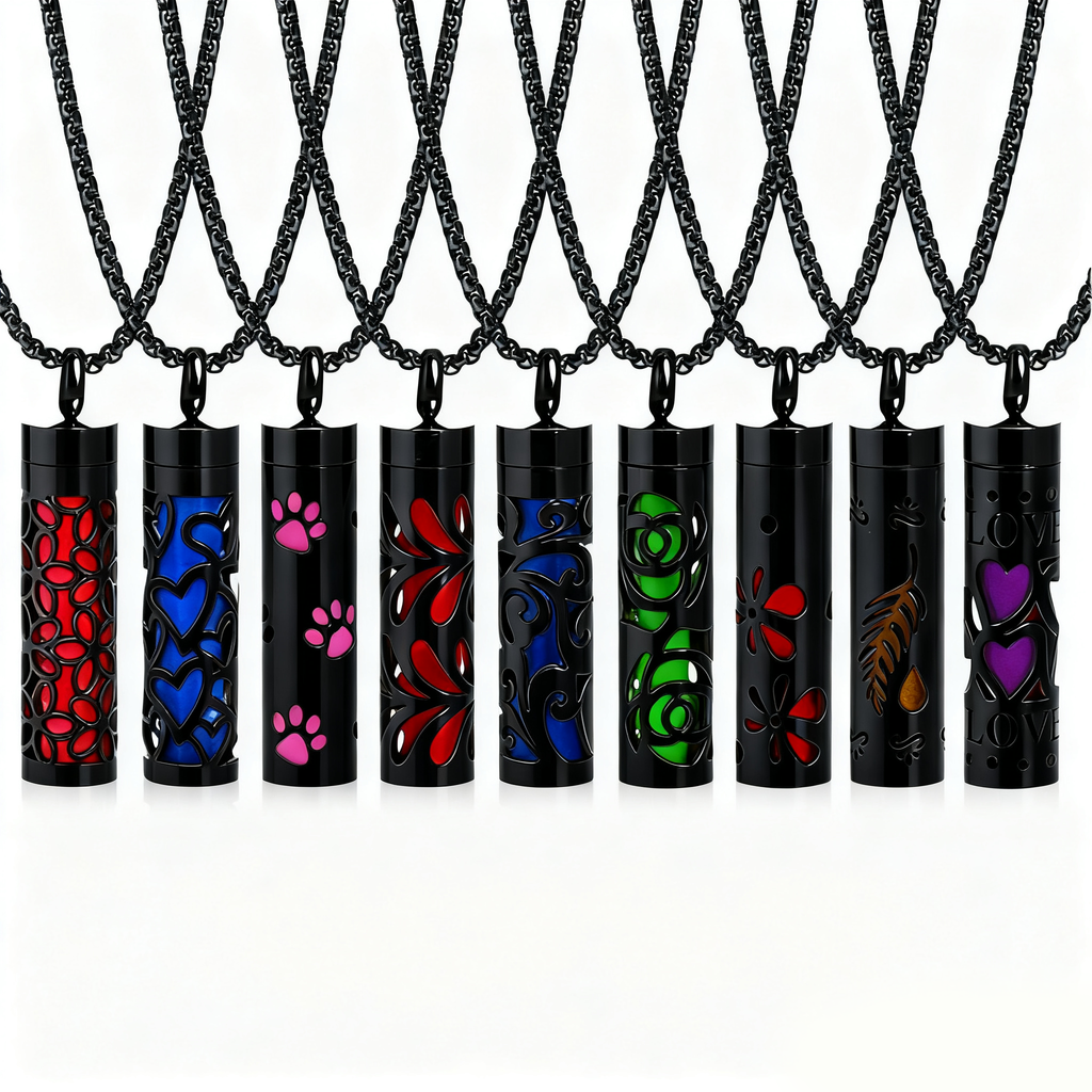 Black Aromatherapy Necklace | Refillable Perfume Diffuser Pendant in 316L Stainless Steel