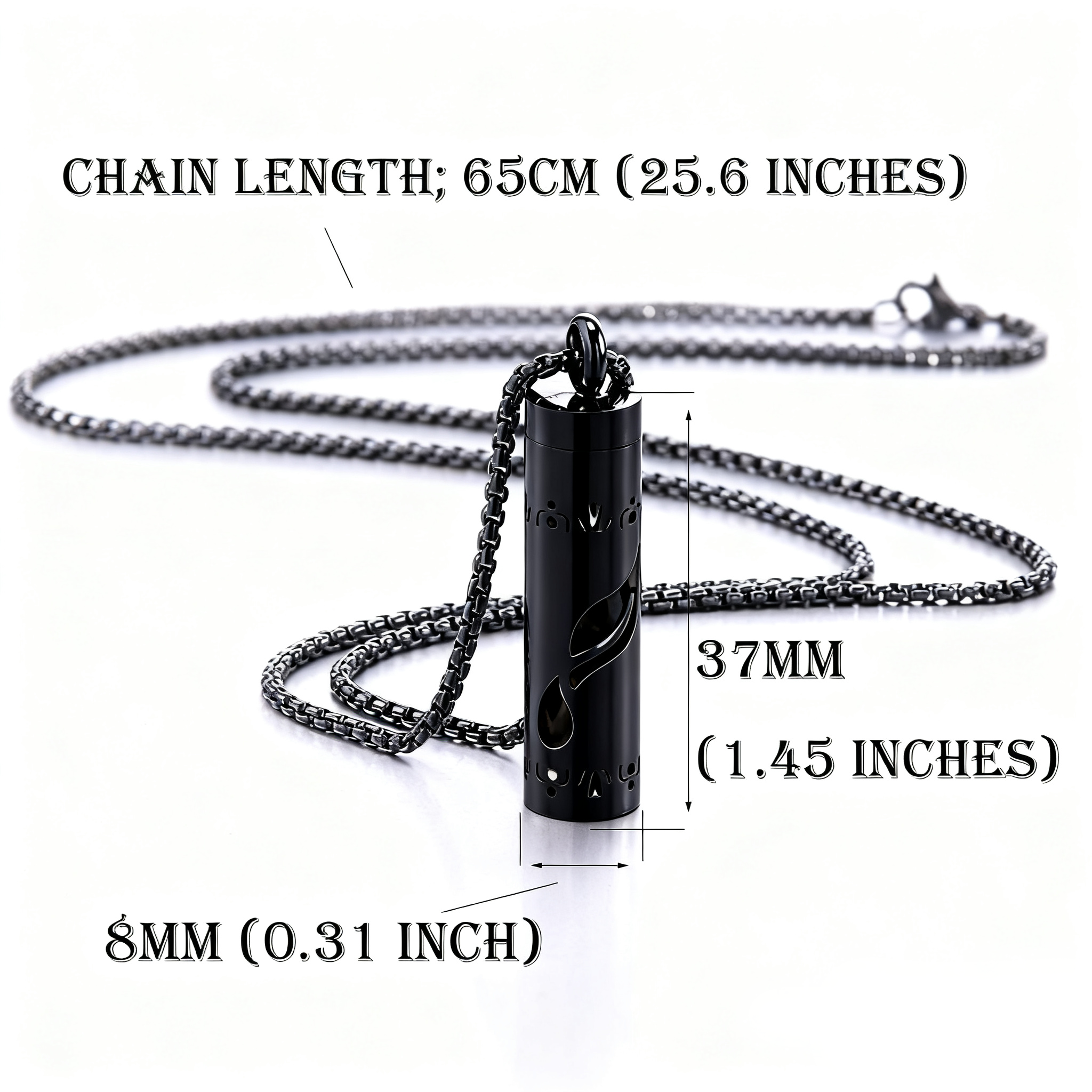 Black Aromatherapy Necklace | Refillable Perfume Diffuser Pendant in 316L Stainless Steel