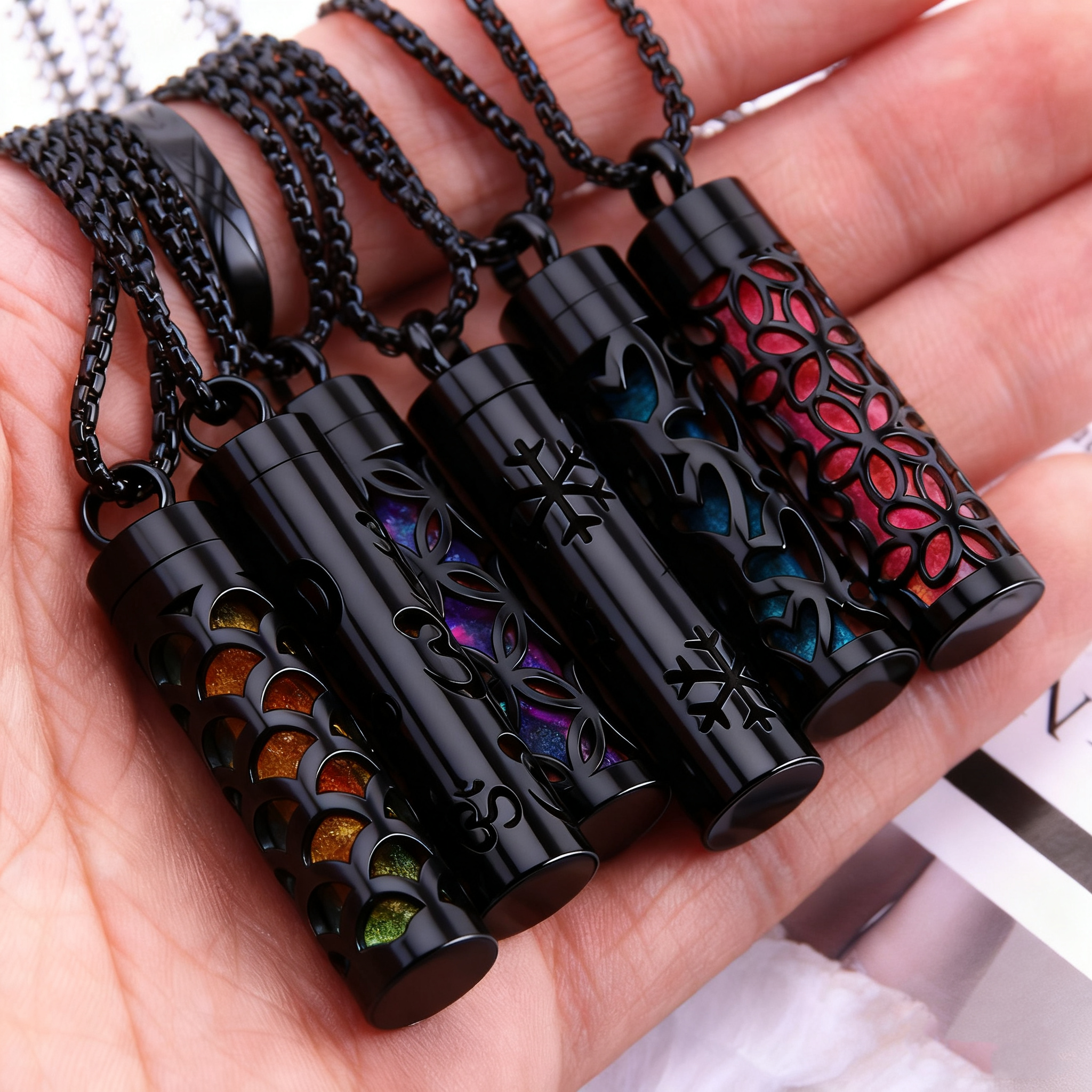 Black Aromatherapy Necklace | Refillable Perfume Diffuser Pendant in 316L Stainless Steel
