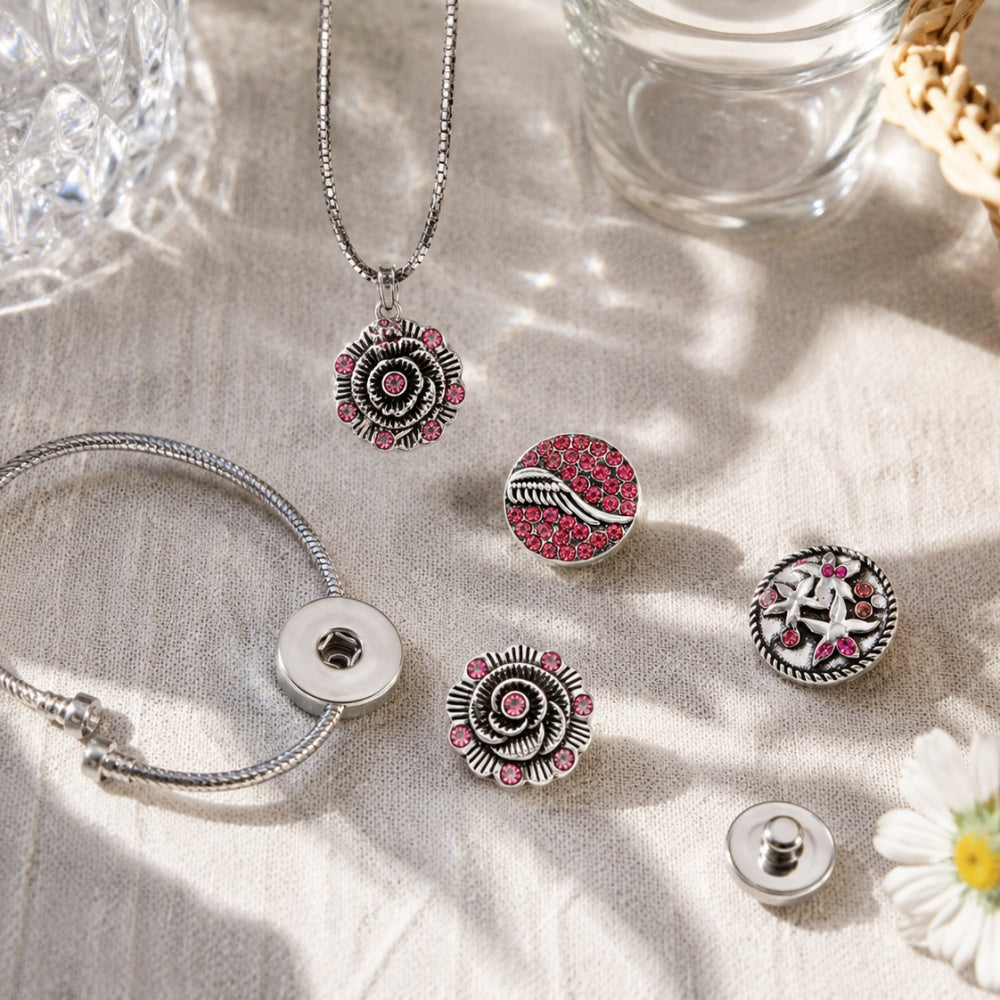 18mm Pink Rhinestone Snap Charm | Interchangeable Crystal Jewelry Charm