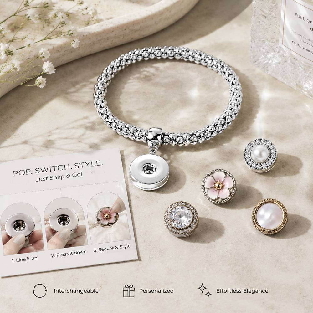 Silver Snap Charm Bracelet – Interchangeable Personalized Jewelry