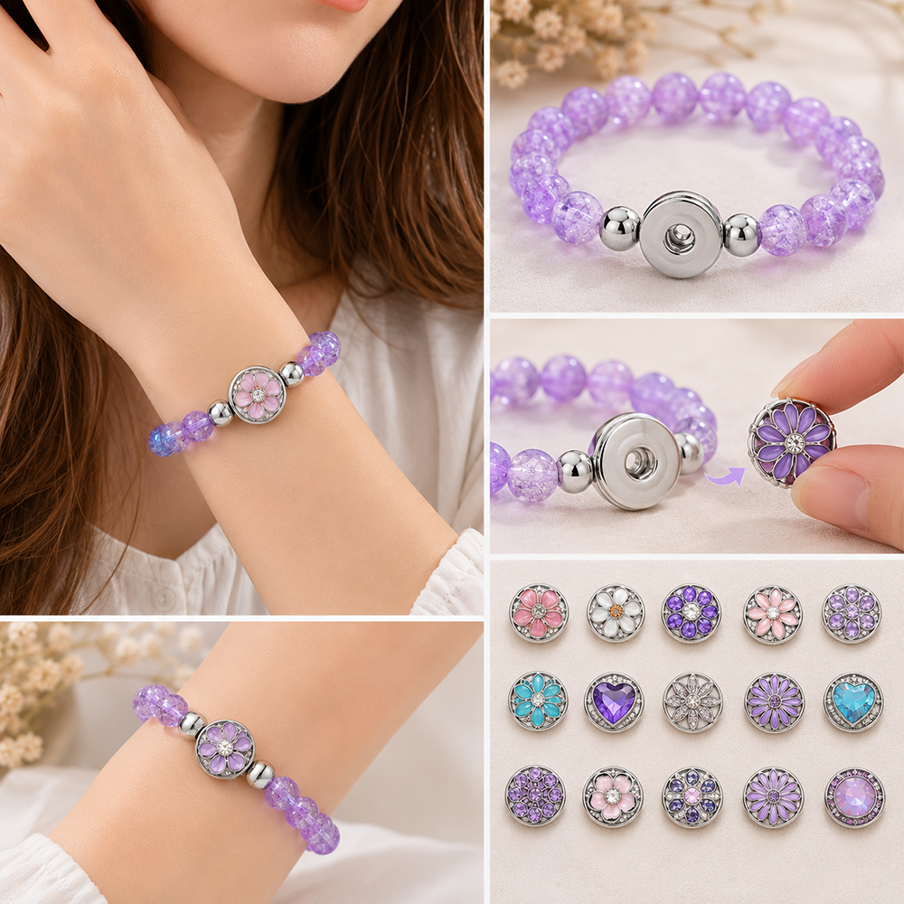 Crystal Bead Snap Bracelet – Elegant Interchangeable Charm Bracelet