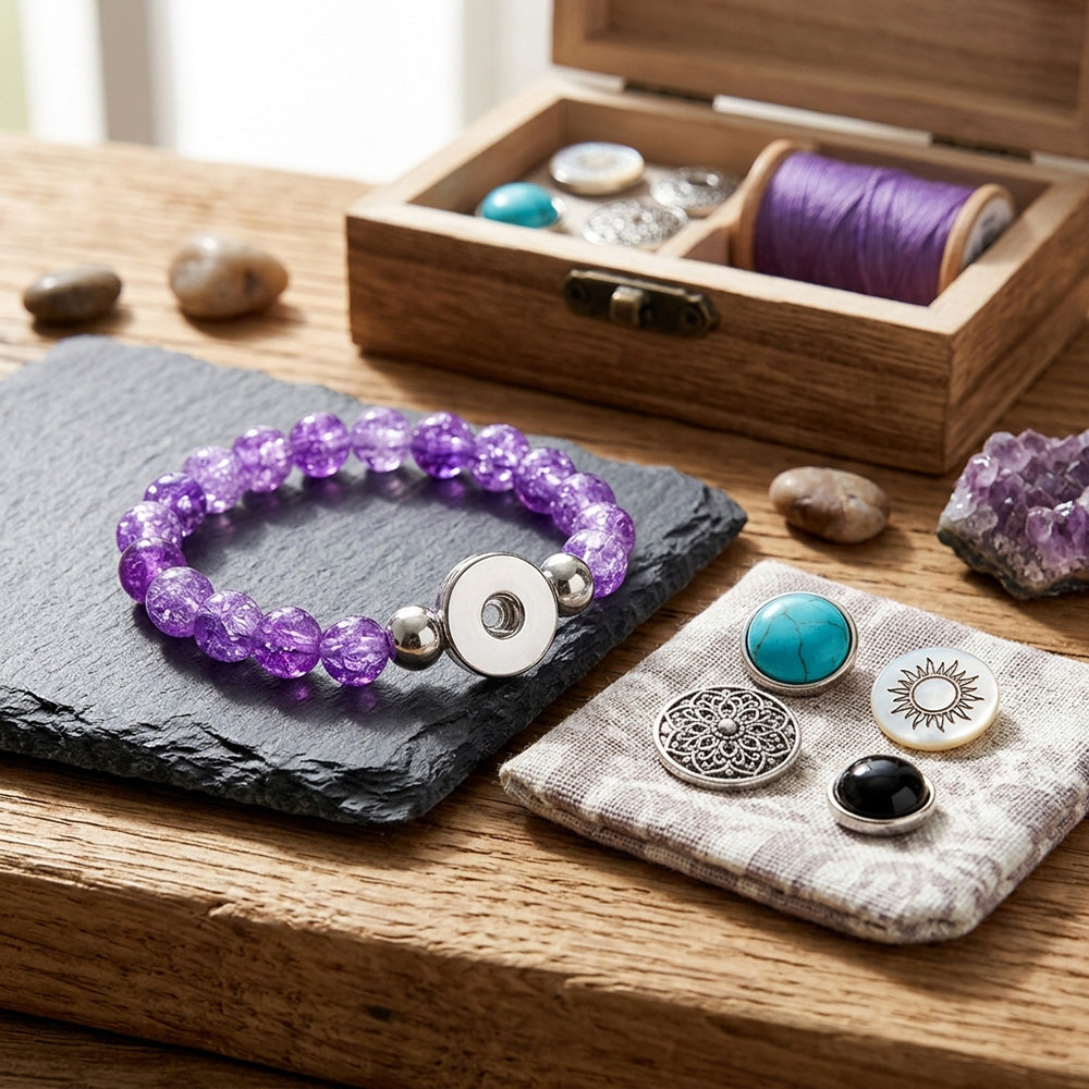 Crystal Bead Snap Bracelet – Elegant Interchangeable Charm Bracelet