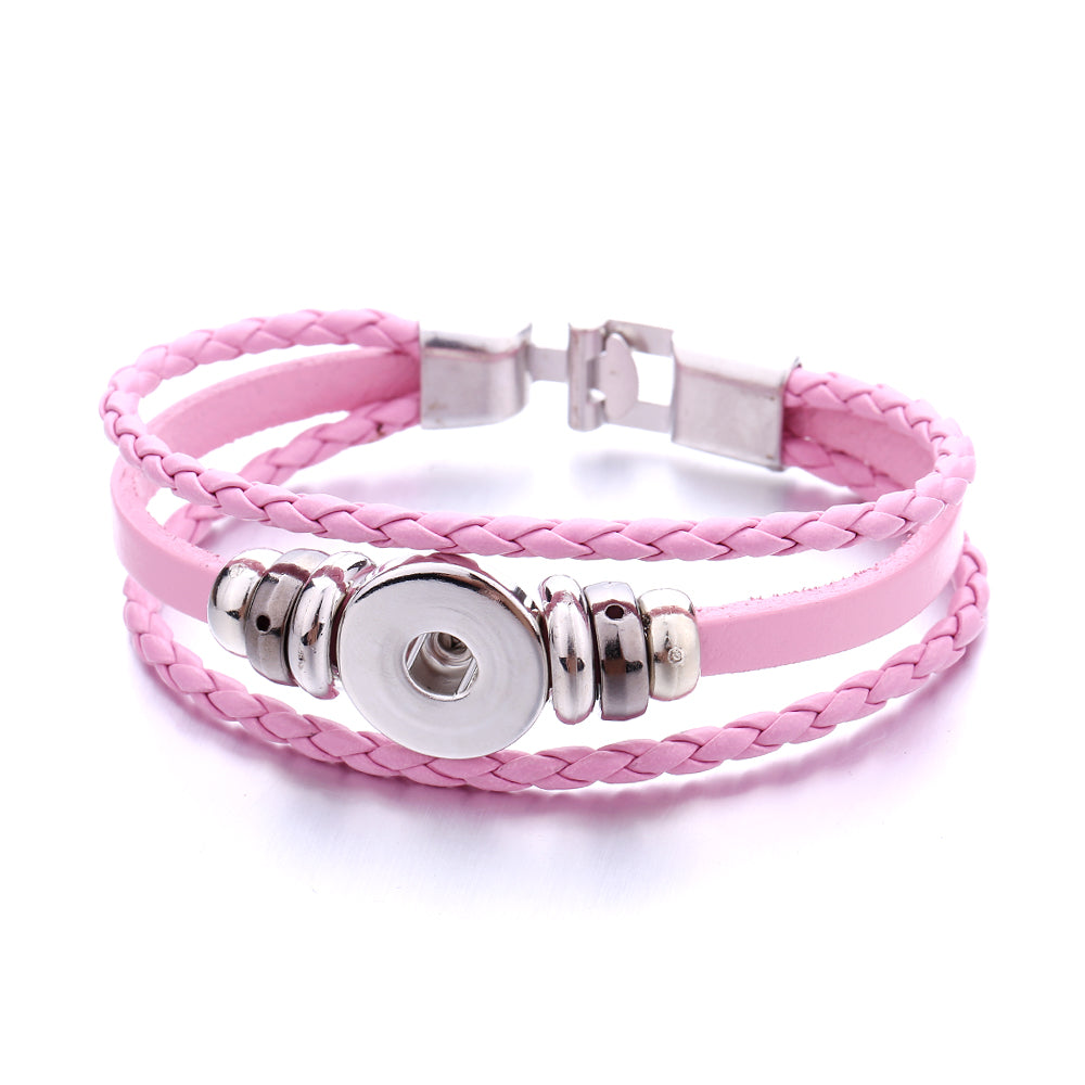 Interchangeable Snap Black Braided Leather Bracelet