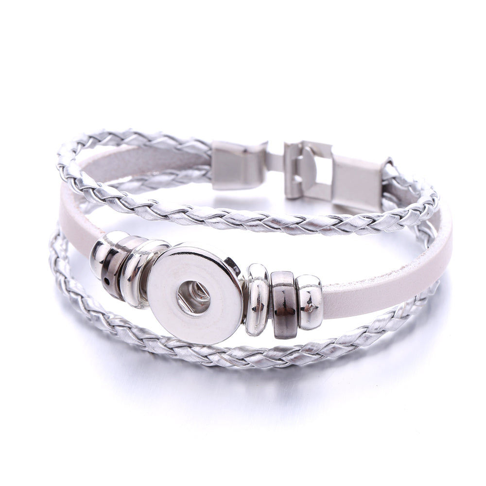 Interchangeable Snap Black Braided Leather Bracelet