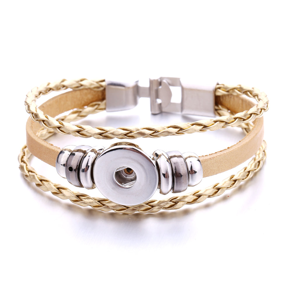 Interchangeable Snap Black Braided Leather Bracelet