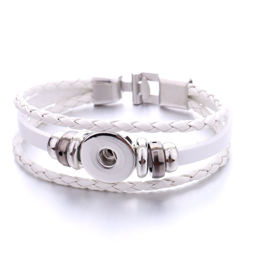 Interchangeable Snap Black Braided Leather Bracelet