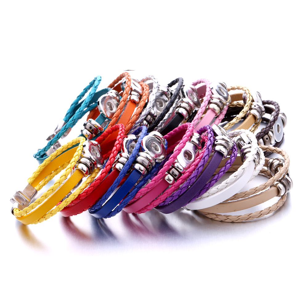 Interchangeable Snap Black Braided Leather Bracelet