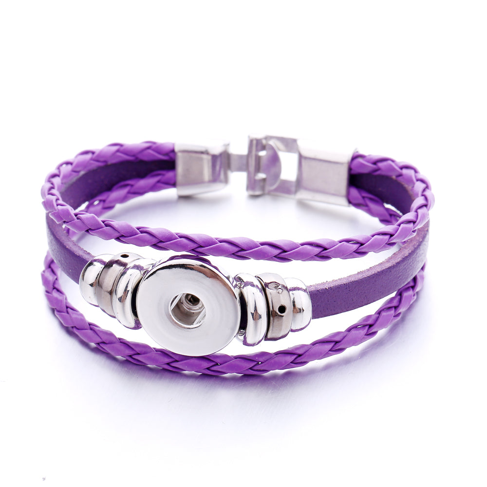Interchangeable Snap Black Braided Leather Bracelet
