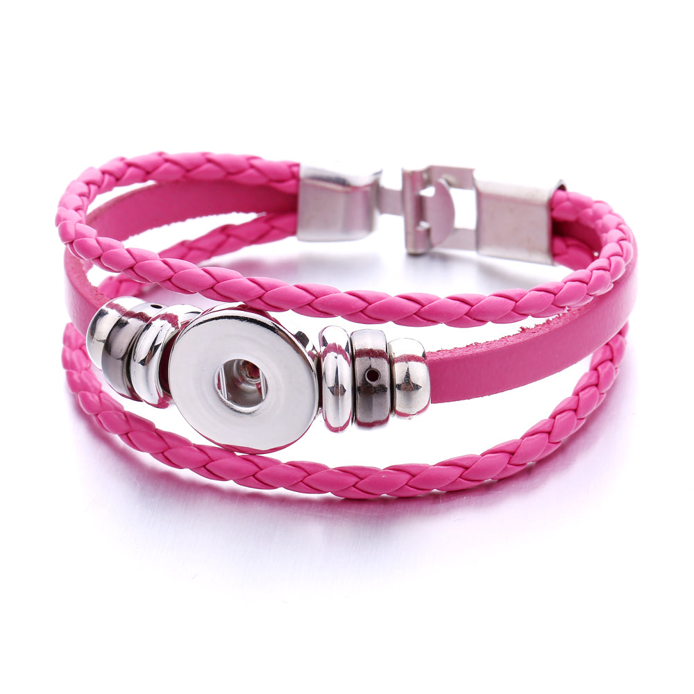 Interchangeable Snap Black Braided Leather Bracelet