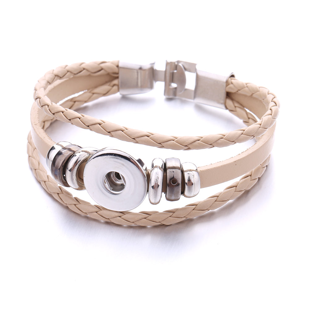 Interchangeable Snap Black Braided Leather Bracelet
