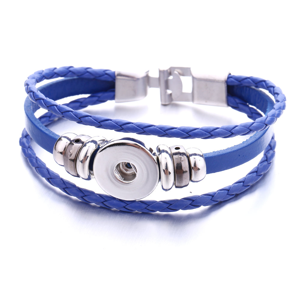 Interchangeable Snap Black Braided Leather Bracelet