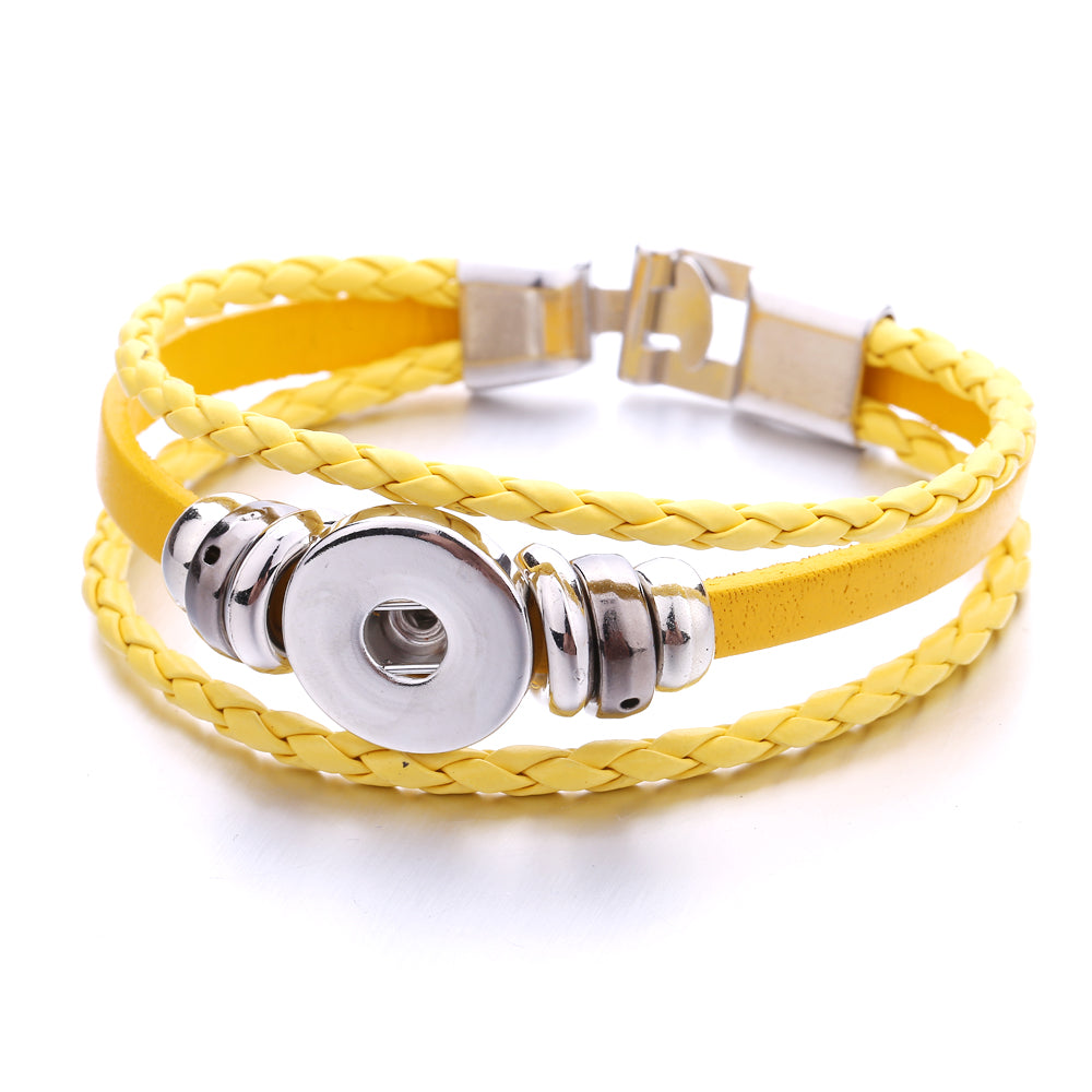 Interchangeable Snap Black Braided Leather Bracelet